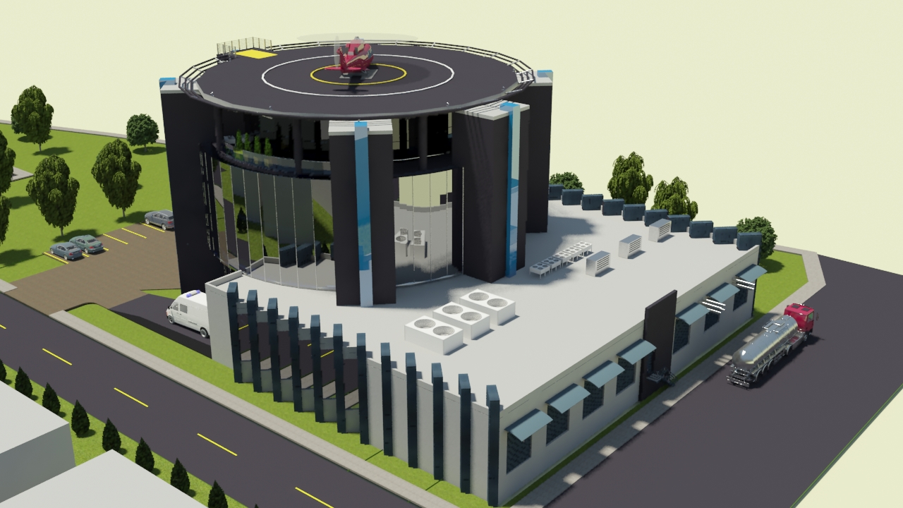 Datacenter Building - View 1 with Helipad