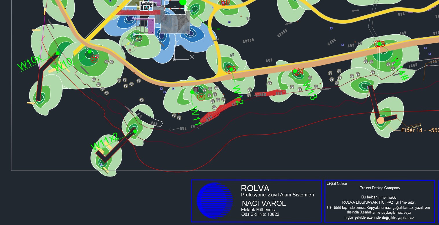 Complex Hotel Site Plan with Fiber and Wireless Coverage Overlays by ROLVA